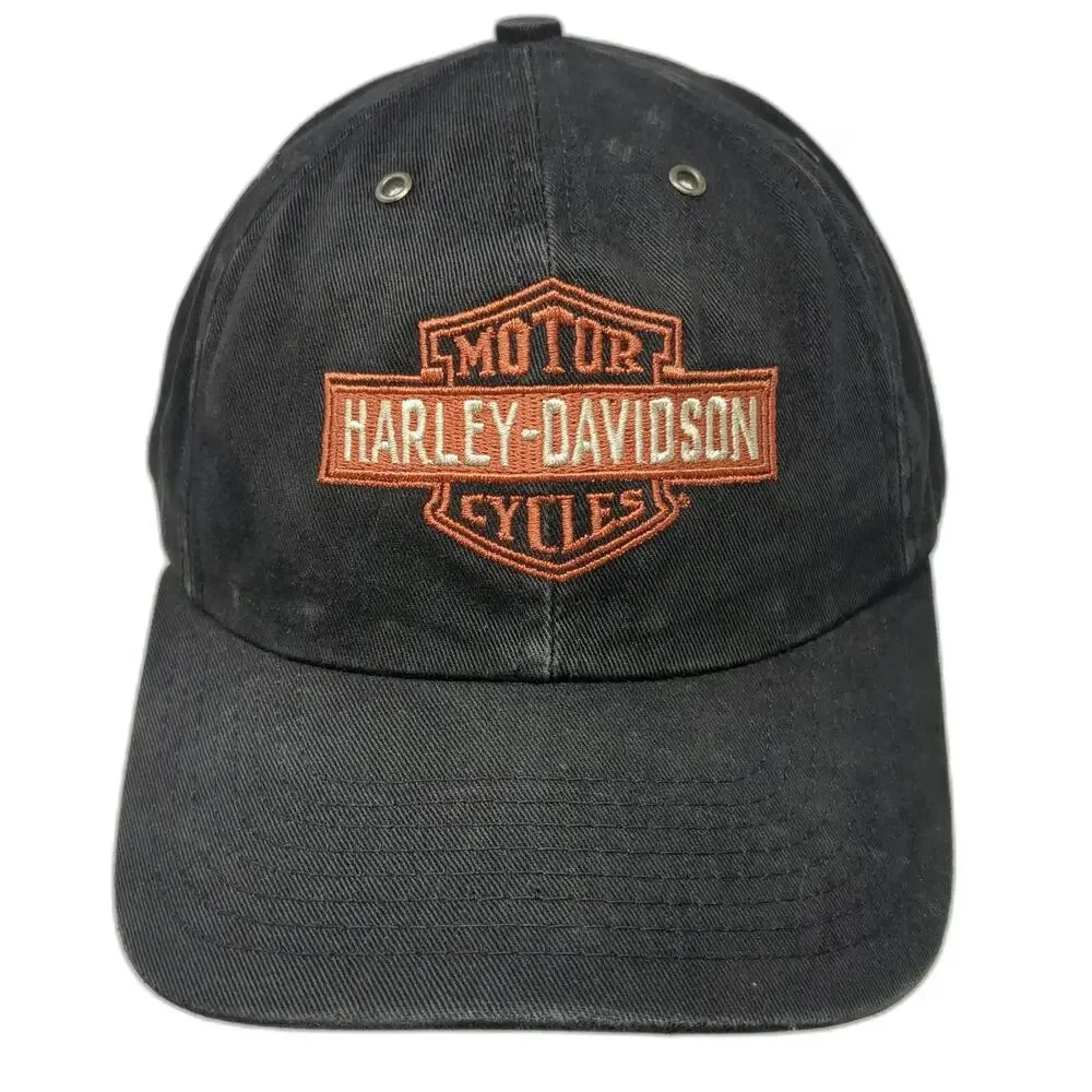Harley-Davidson Baseball Cap Black One Size Strapback Leather Made In USA Hat